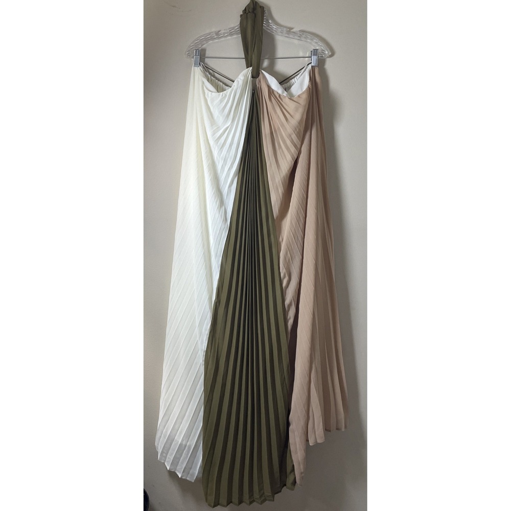 EB Luxe Los Angeles Pleated Halter‎ Color Block Maxi Dress Women's Size Medium